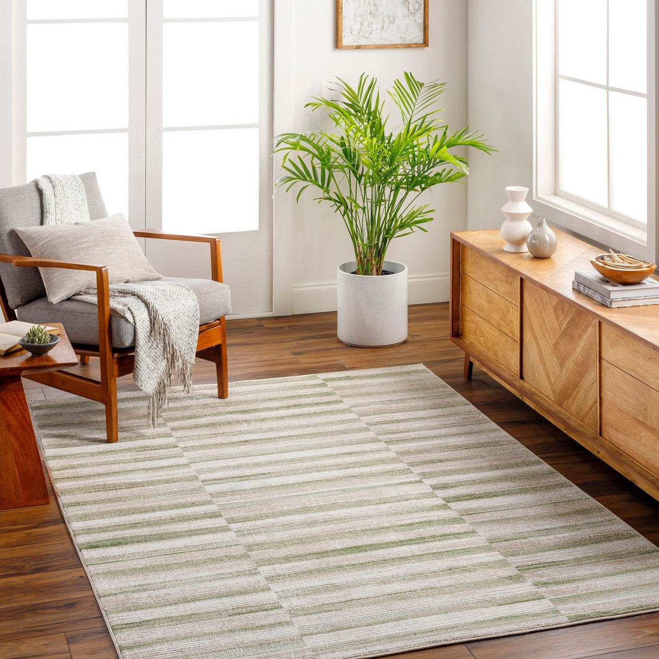 PERLA Scandi Modern Moss/Beige Area Rug Roomscene