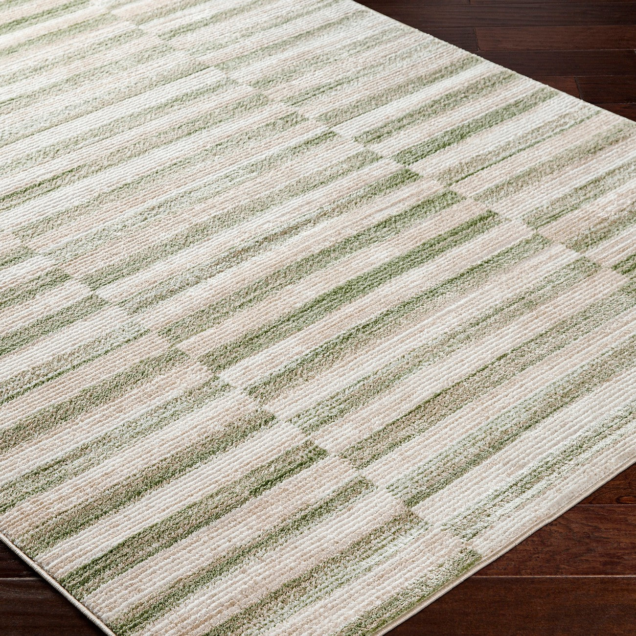 PERLA Scandi Modern Moss/Beige Area Rug Corner
