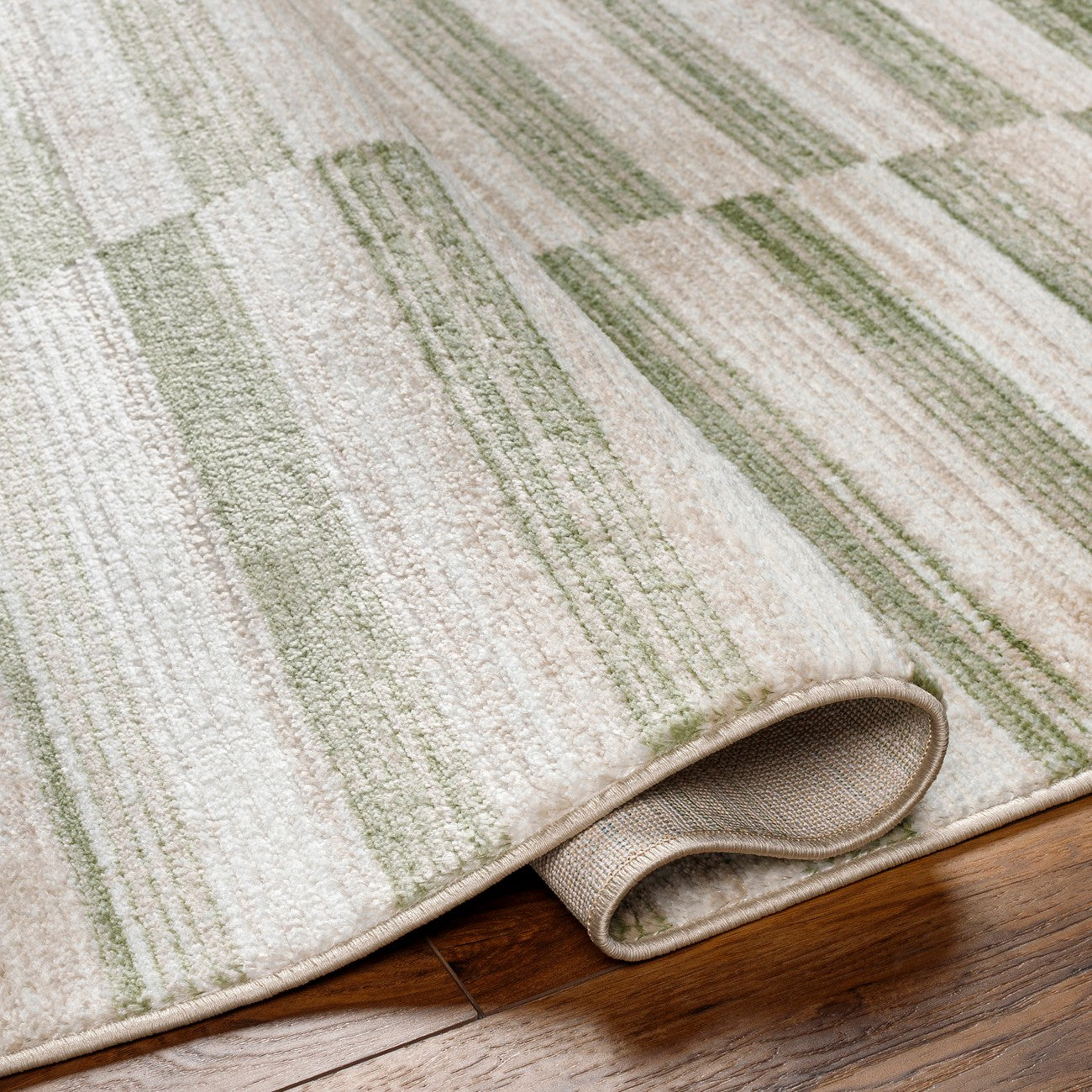 PERLA Scandi Modern Moss/Beige Area Rug Fold