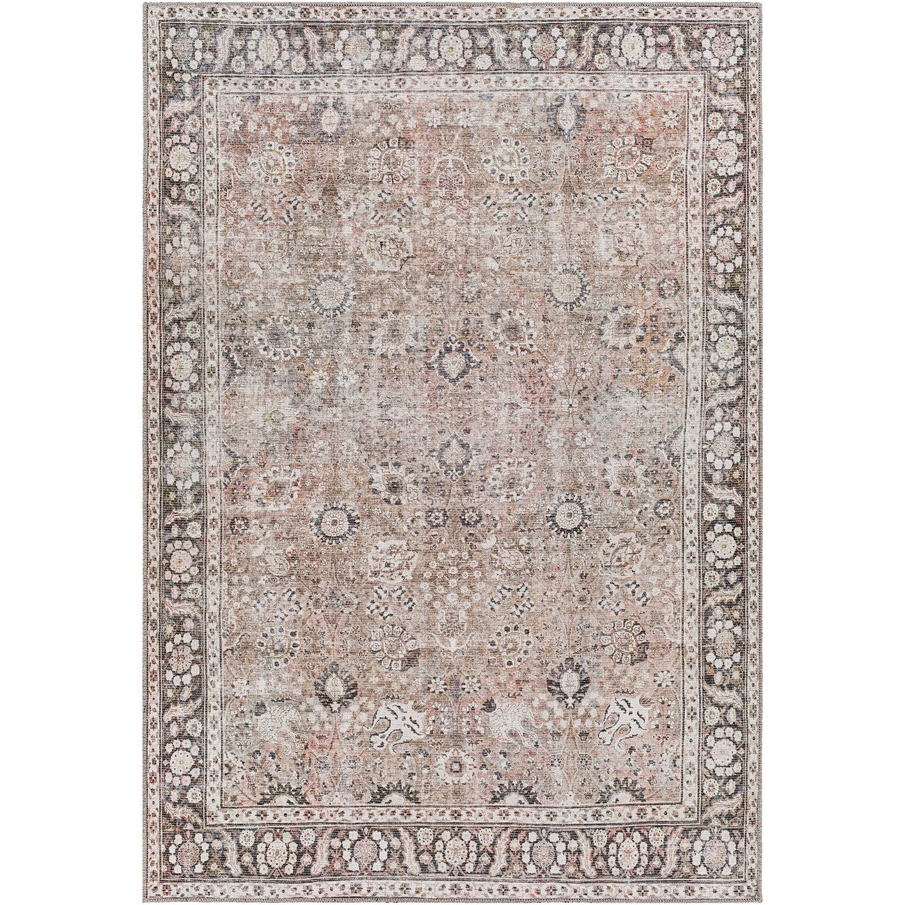 PEYTON Machine Washable Traditional Boho Brown Area Rug Flat