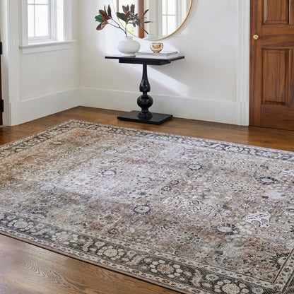 PEYTON Machine Washable Traditional Boho Brown Area Rug Roomscene