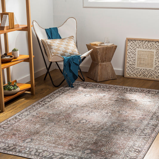 PEYTON Machine Washable Traditional Boho Brown Area Rug Roomscene