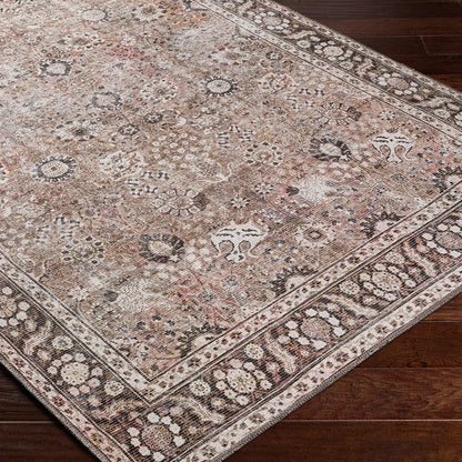 PEYTON Machine Washable Traditional Boho Brown Area Rug Corner