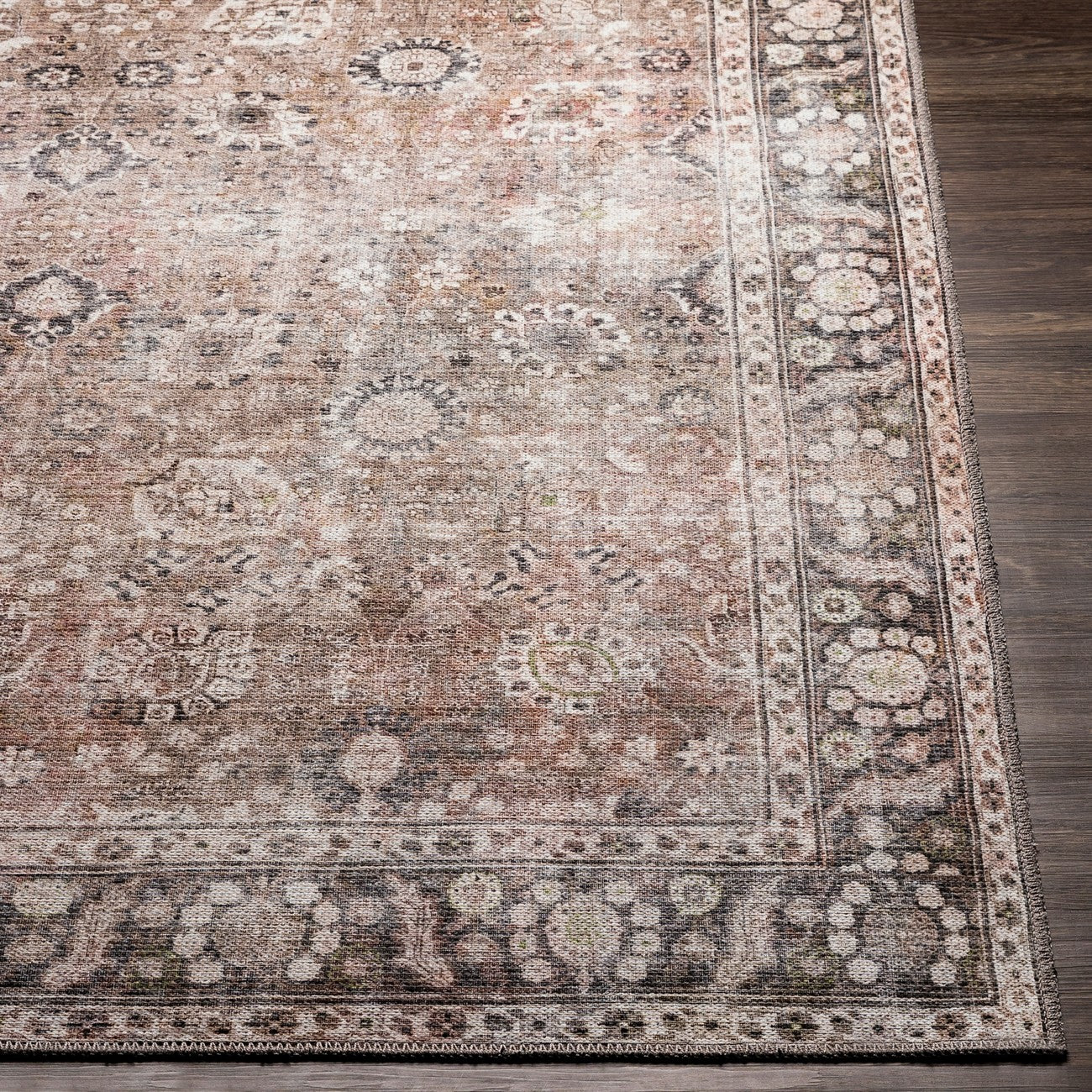 PEYTON Machine Washable Traditional Boho Brown Area Rug Front