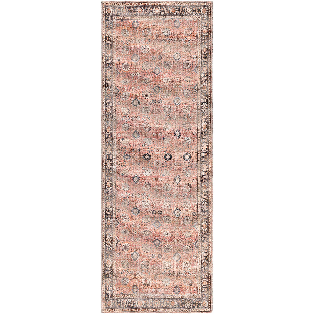 PEYTON Machine Washable Traditional Boho Burnt Orange Area Rug Flat