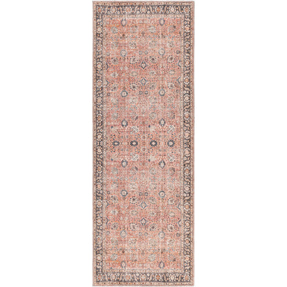 PEYTON Machine Washable Traditional Boho Burnt Orange Area Rug Flat