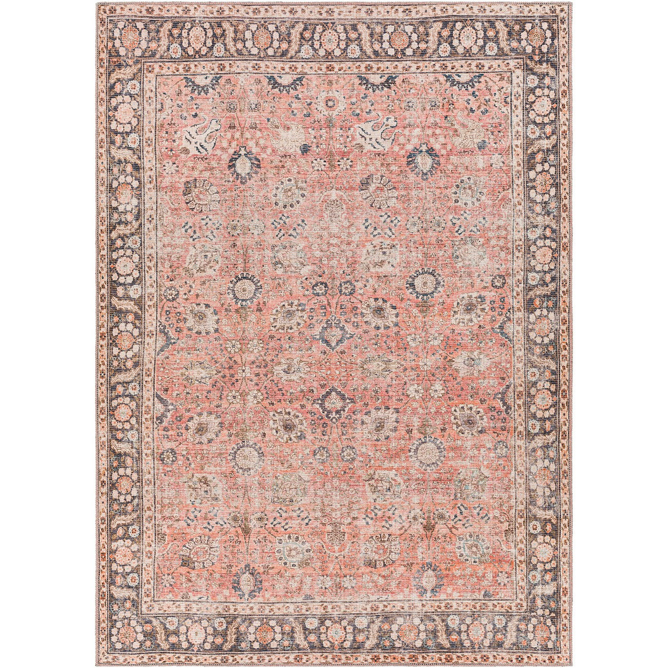 PEYTON Machine Washable Traditional Boho Burnt Orange Area Rug Flat