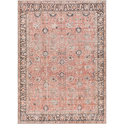 PEYTON Machine Washable Traditional Boho Burnt Orange Area Rug Flat
