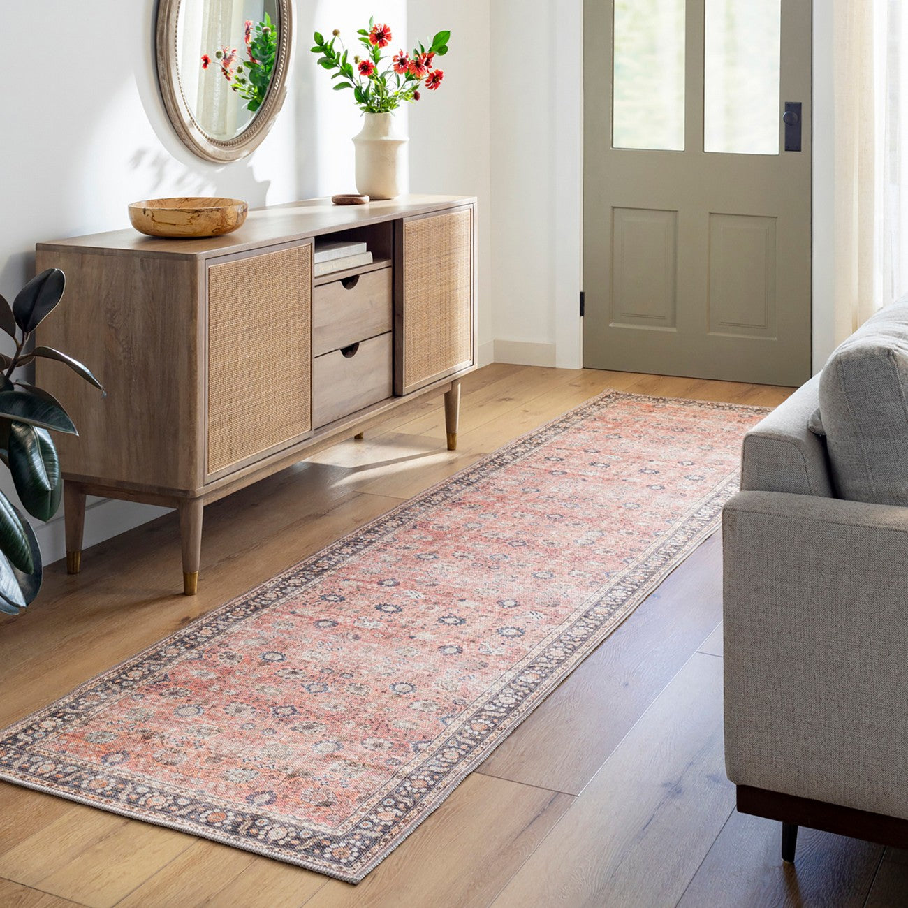 PEYTON Machine Washable Traditional Boho Burnt Orange Area Rug Roomscene