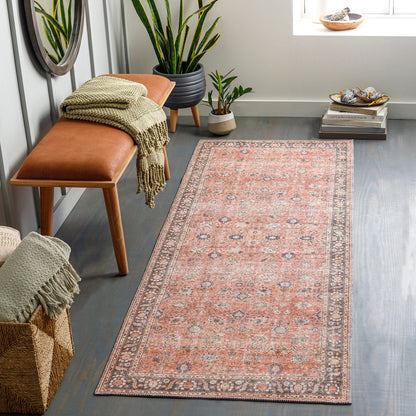 PEYTON Machine Washable Traditional Boho Burnt Orange Area Rug Roomscene