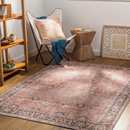 PEYTON Machine Washable Traditional Boho Burnt Orange Area Rug Roomscene