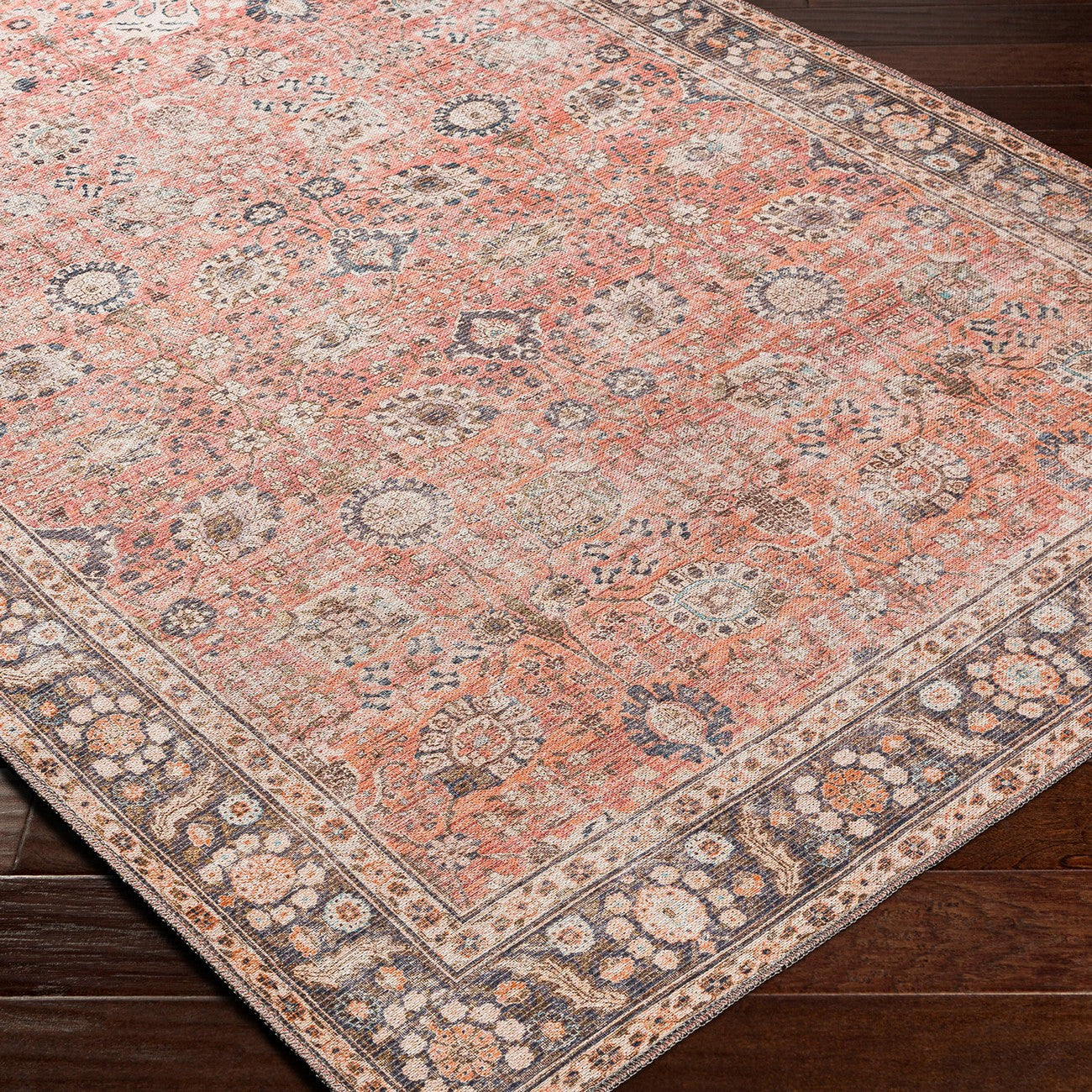 PEYTON Machine Washable Traditional Boho Burnt Orange Area Rug Corner