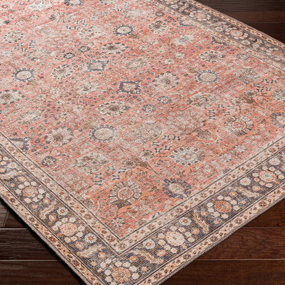 PEYTON Machine Washable Traditional Boho Burnt Orange Area Rug Corner