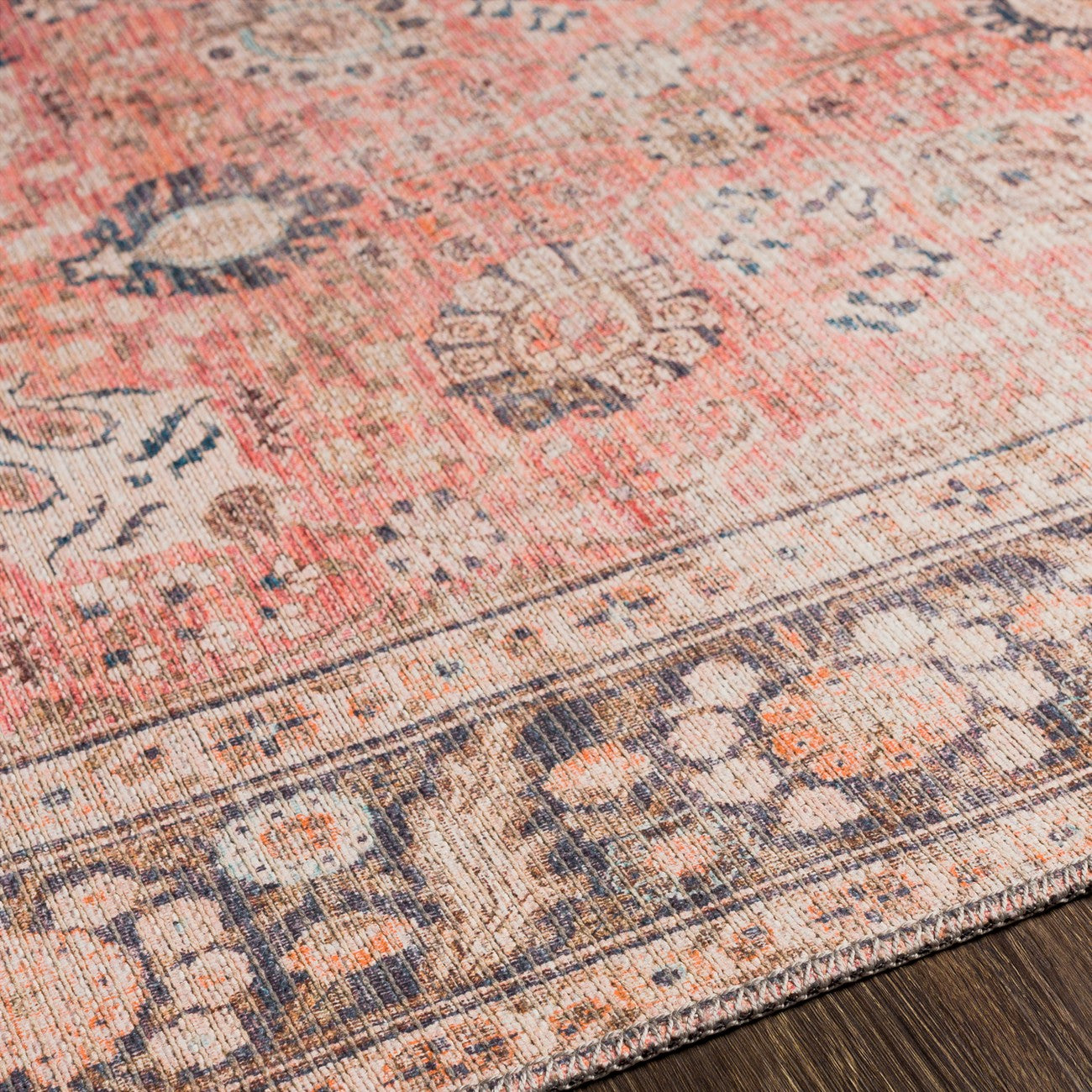 PEYTON Machine Washable Traditional Boho Burnt Orange Area Rug Texture