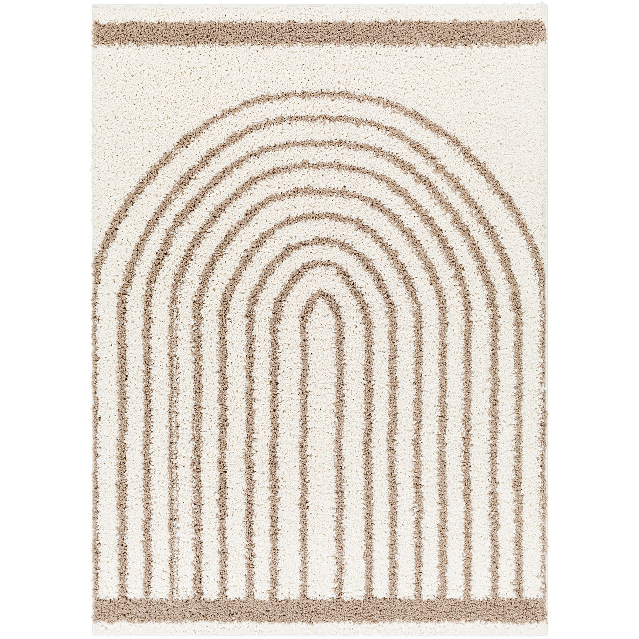 PIHU Shaggy Global Plush Pile Cream Area Rug Flat