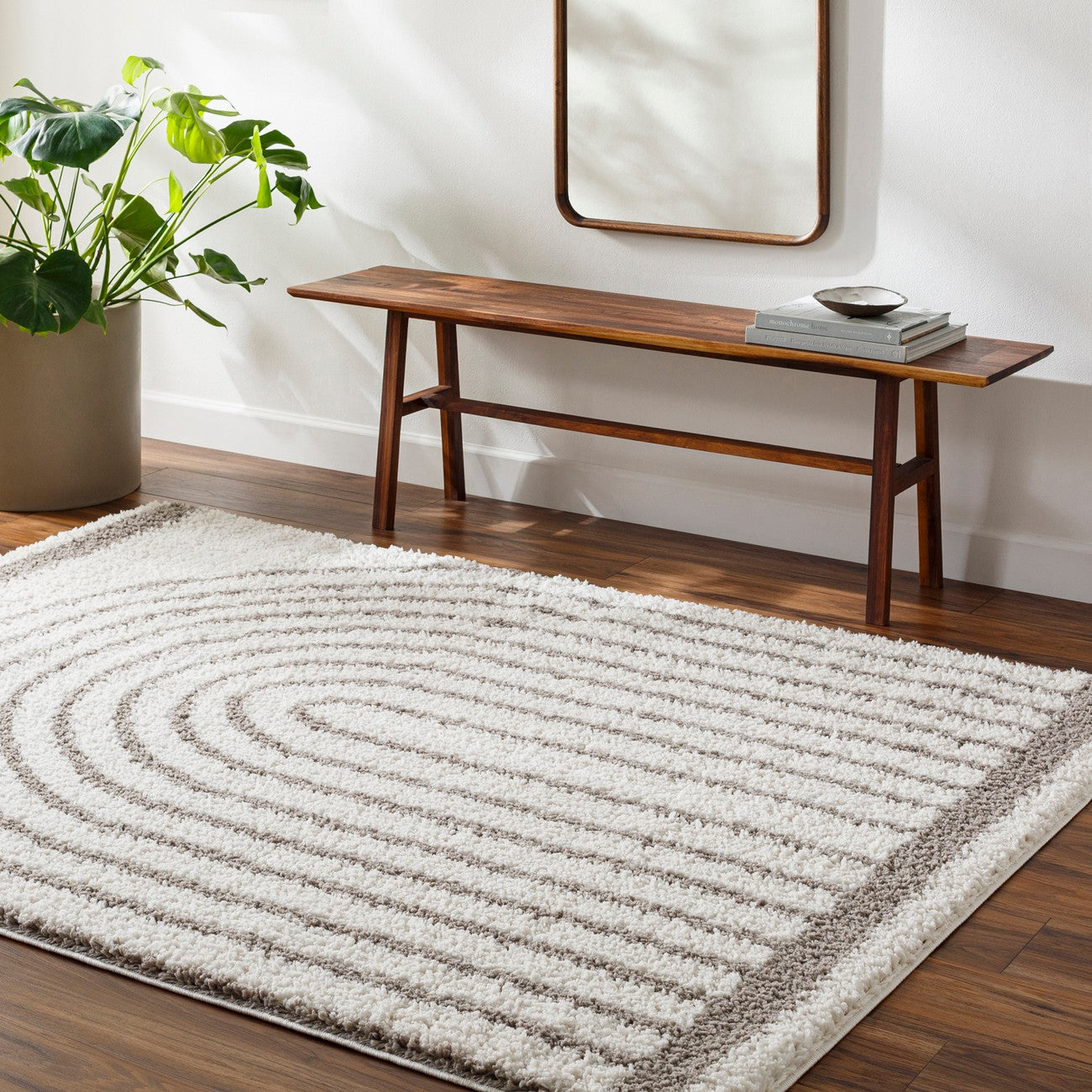 PIHU Shaggy Global Plush Pile Light Grey Area Rug Roomscene