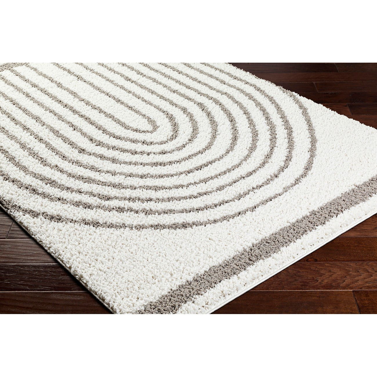 PIHU Shaggy Global Plush Pile Light Grey Area Rug Corner