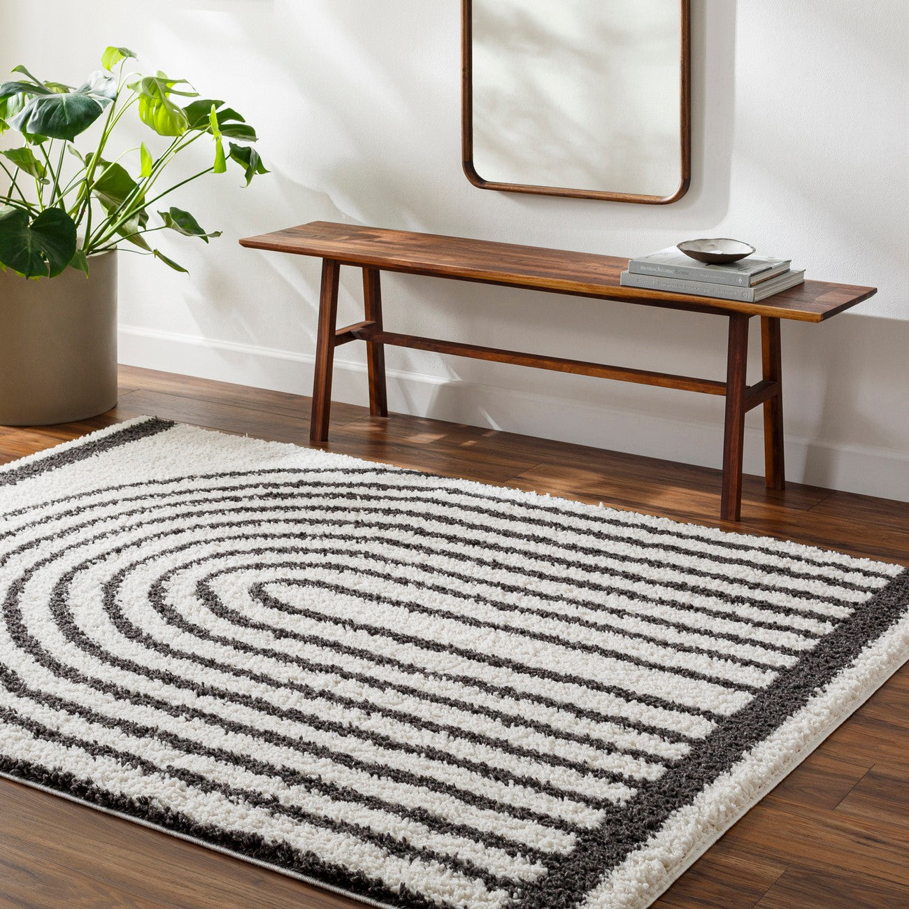 PIHU Shaggy Global Plush Pile Medium Grey Area Rug Roomscene