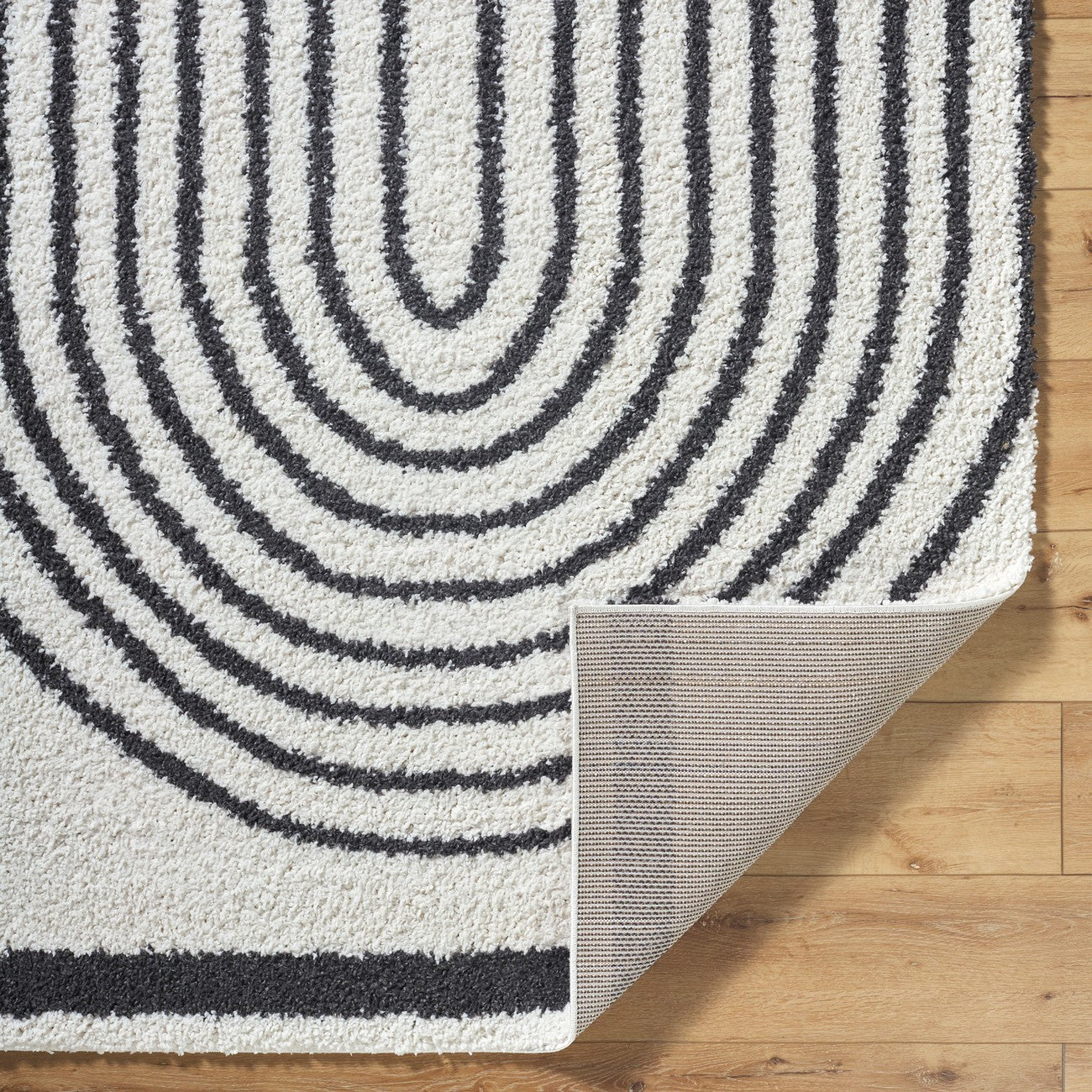 PIHU Shaggy Global Plush Pile Medium Grey Area Rug Fold