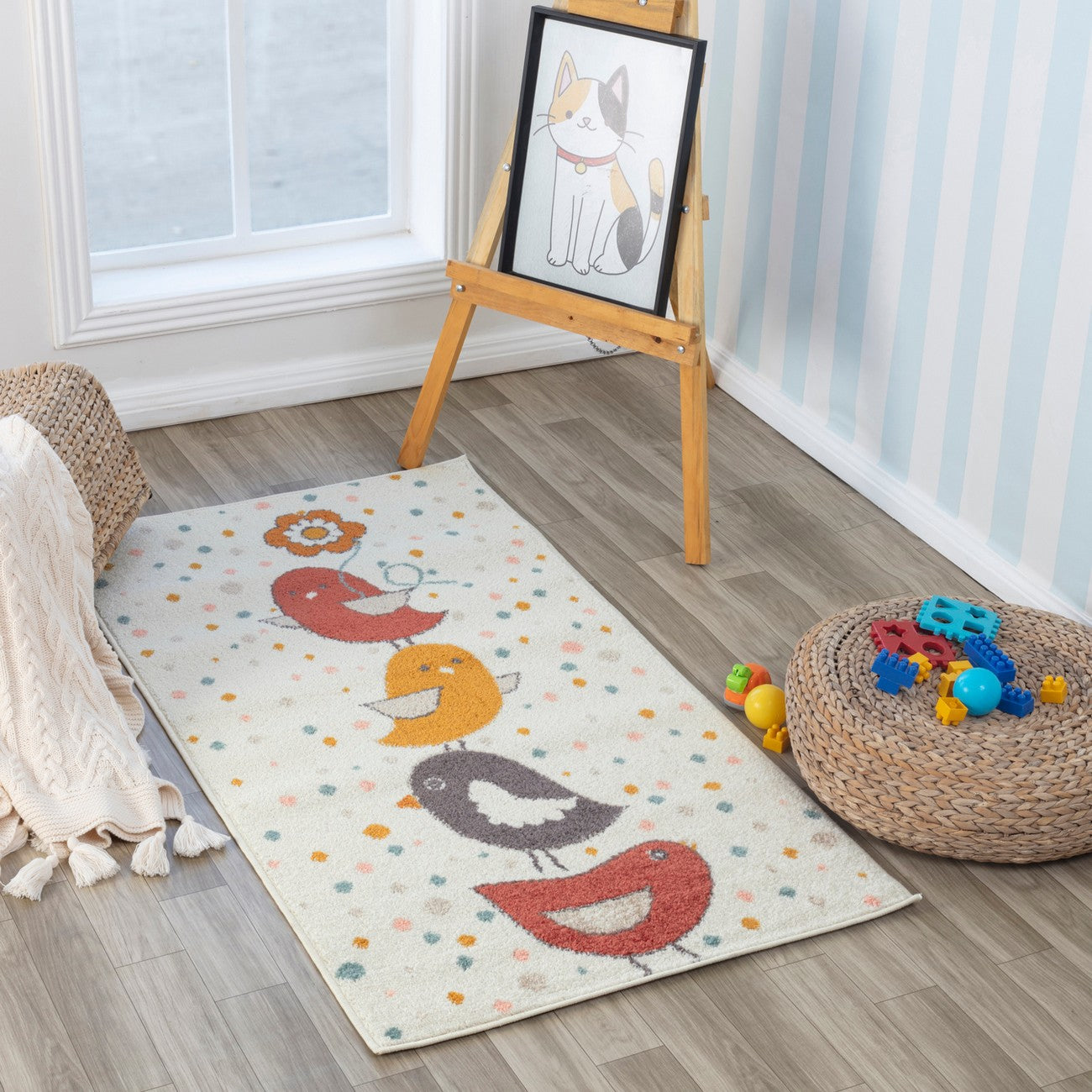 PIOUPIOU Modern Yellow/Blue/Brown Kids Room Rug Roomscene