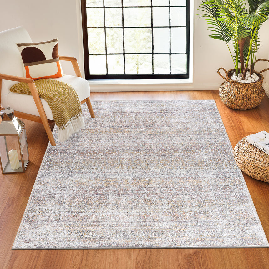 Rainier Our Pnw Home x Livabliss Machine Washable Oriental Boho Dark Brown/Cream Rug