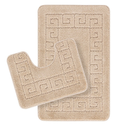 POPPY 2 Piece Machine Washable Non-Slip Beige Bathroom Rug Set Flat