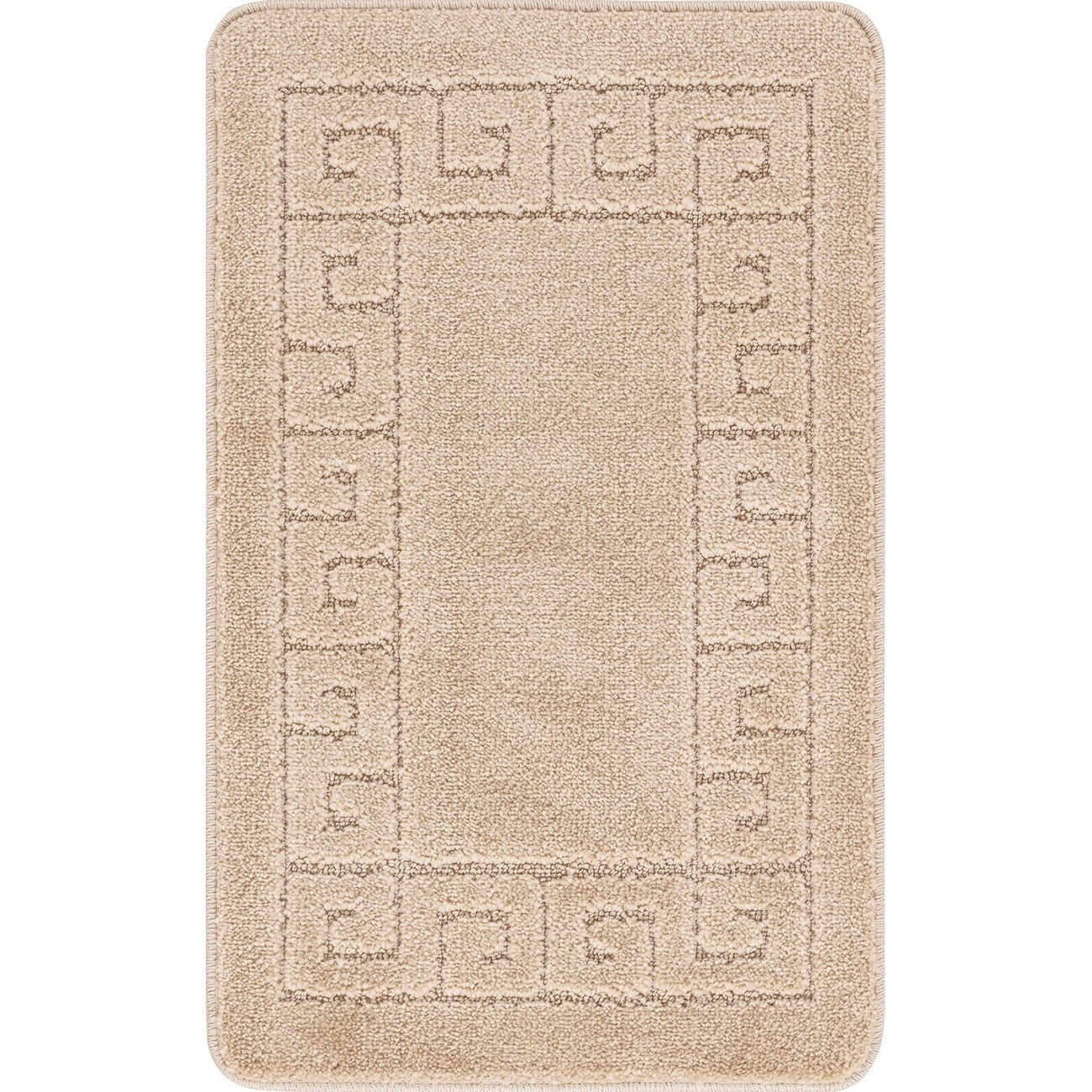 POPPY 2 Piece Machine Washable Non-Slip Beige Bathroom Rug Set Flat