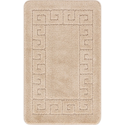 POPPY 2 Piece Machine Washable Non-Slip Beige Bathroom Rug Set Flat
