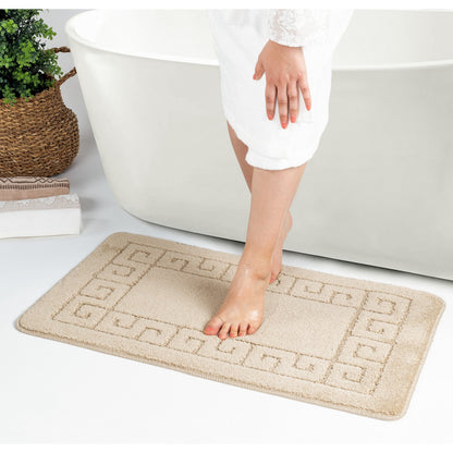 POPPY 2 Piece Machine Washable Non-Slip Beige Bathroom Rug Set Roomscene