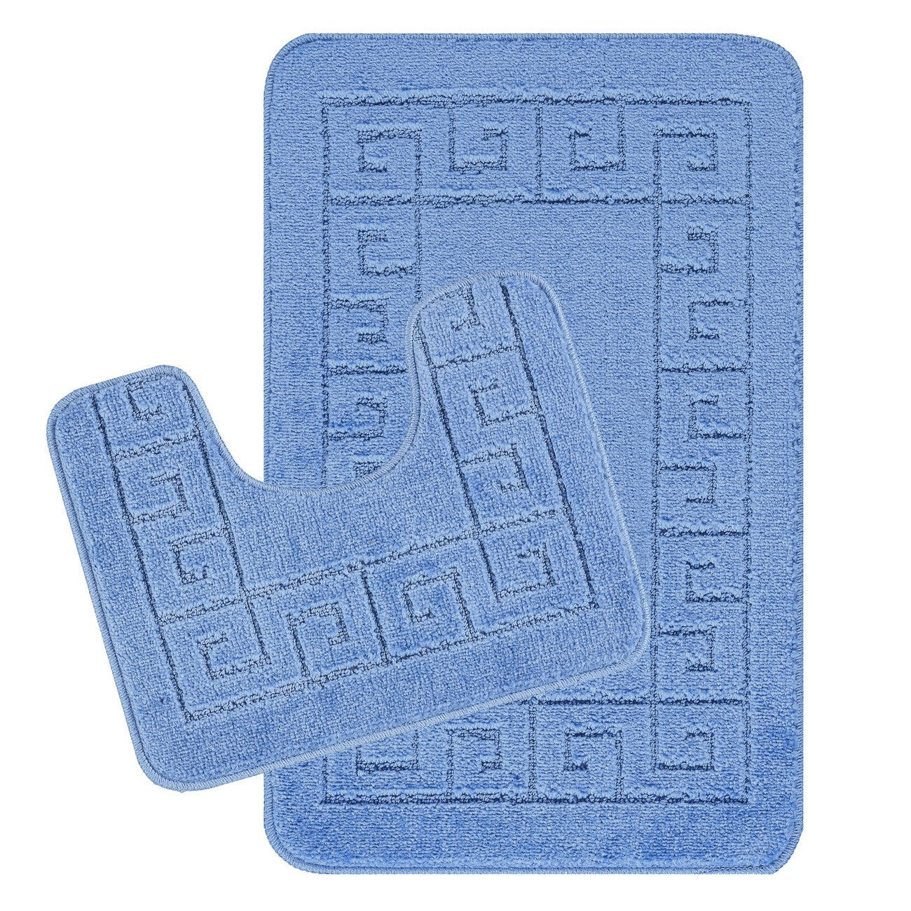 POPPY 2 Piece Machine Washable Non-Slip Blue Bathroom Rug Set Set