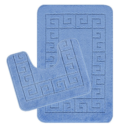 POPPY 2 Piece Machine Washable Non-Slip Blue Bathroom Rug Set Set