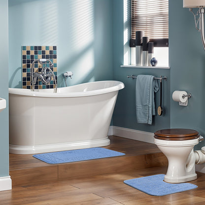 POPPY 2 Piece Machine Washable Non-Slip Blue Bathroom Rug Set Roomscene