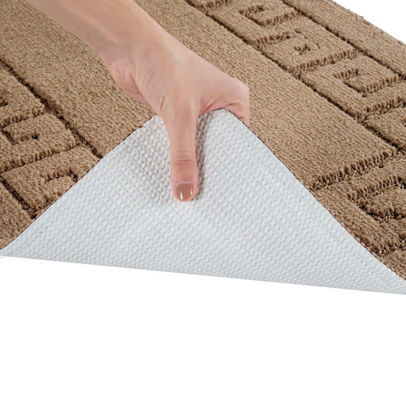 POPPY 2 Piece Machine Washable Non-Slip Brown Bathroom Rug Set Detail