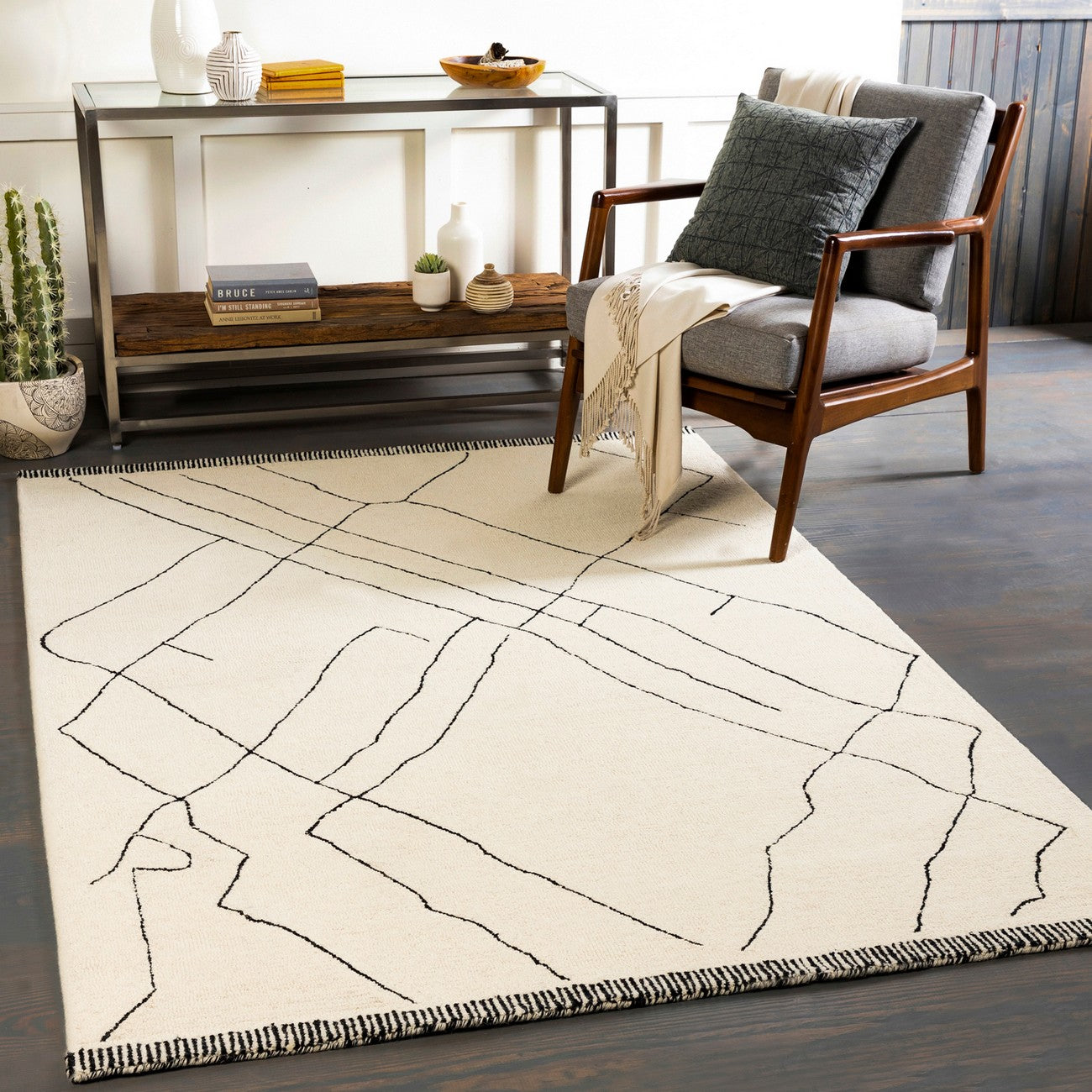 PRIYA VALLEY Hand-Tufted Global Wool Cream Area Rug Roomscene