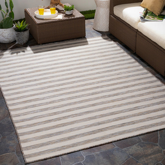 ZAKI Indoor & Outdoor Cottage Beige Striped Area Rug Roomscene