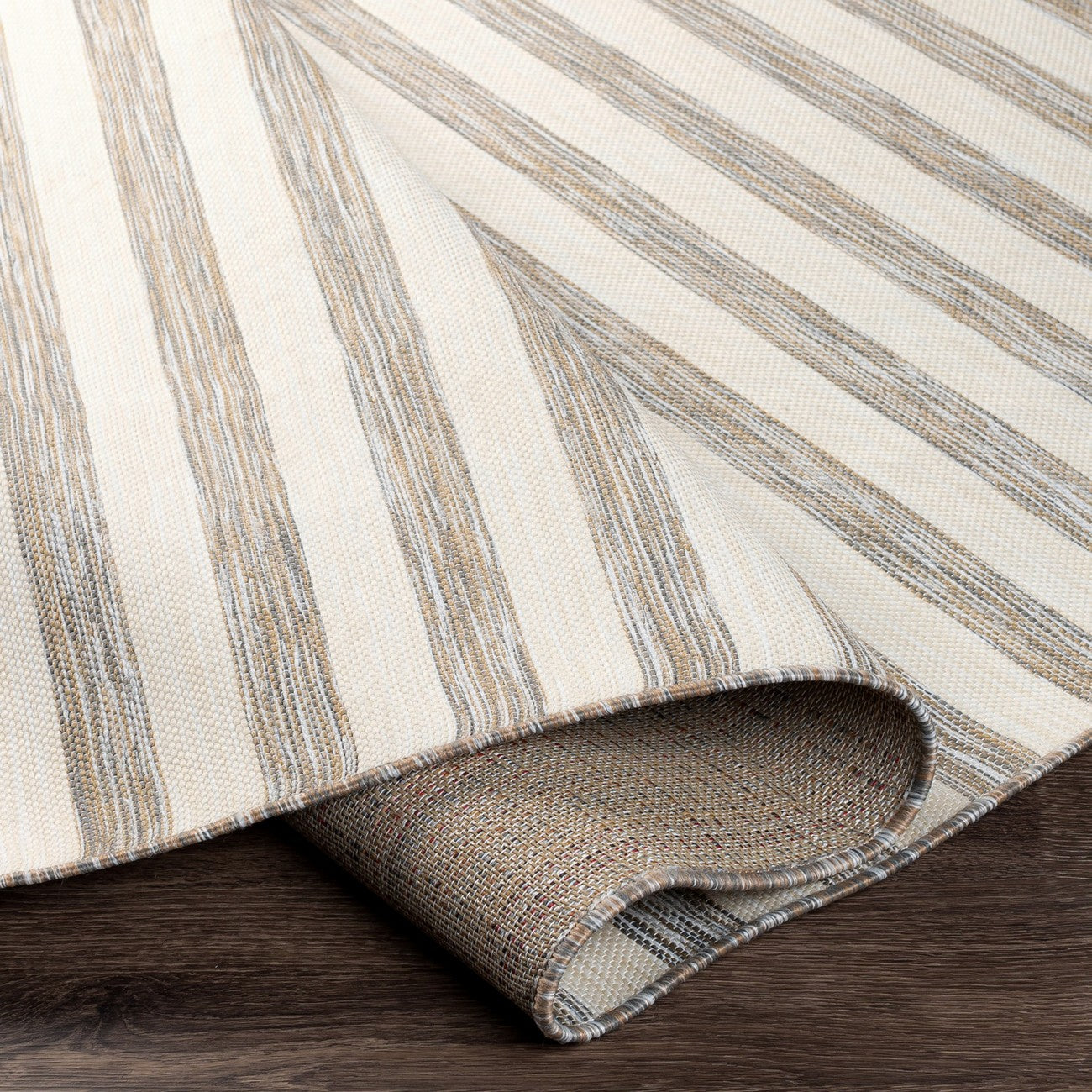 ZAKI Indoor & Outdoor Cottage Beige Striped Area Rug Fold