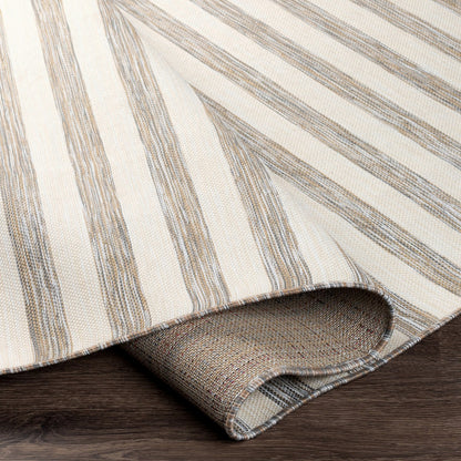 ZAKI Indoor & Outdoor Cottage Beige Striped Area Rug Fold