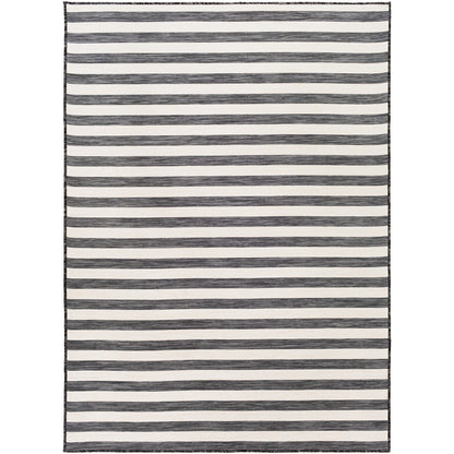 ZAKI Indoor & Outdoor Cottage Black Striped Area Rug Flat
