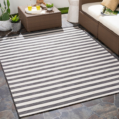 ZAKI Indoor & Outdoor Cottage Black Striped Area Rug Roomscene