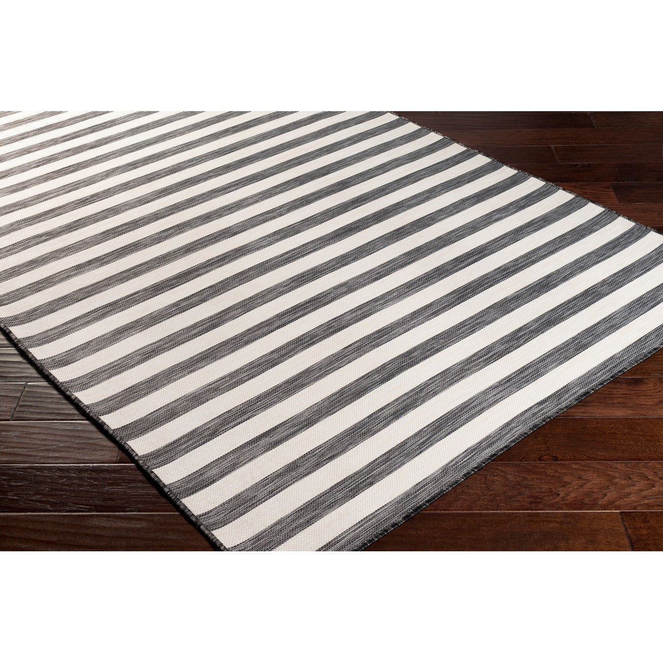 ZAKI Indoor & Outdoor Cottage Black Striped Area Rug Corner