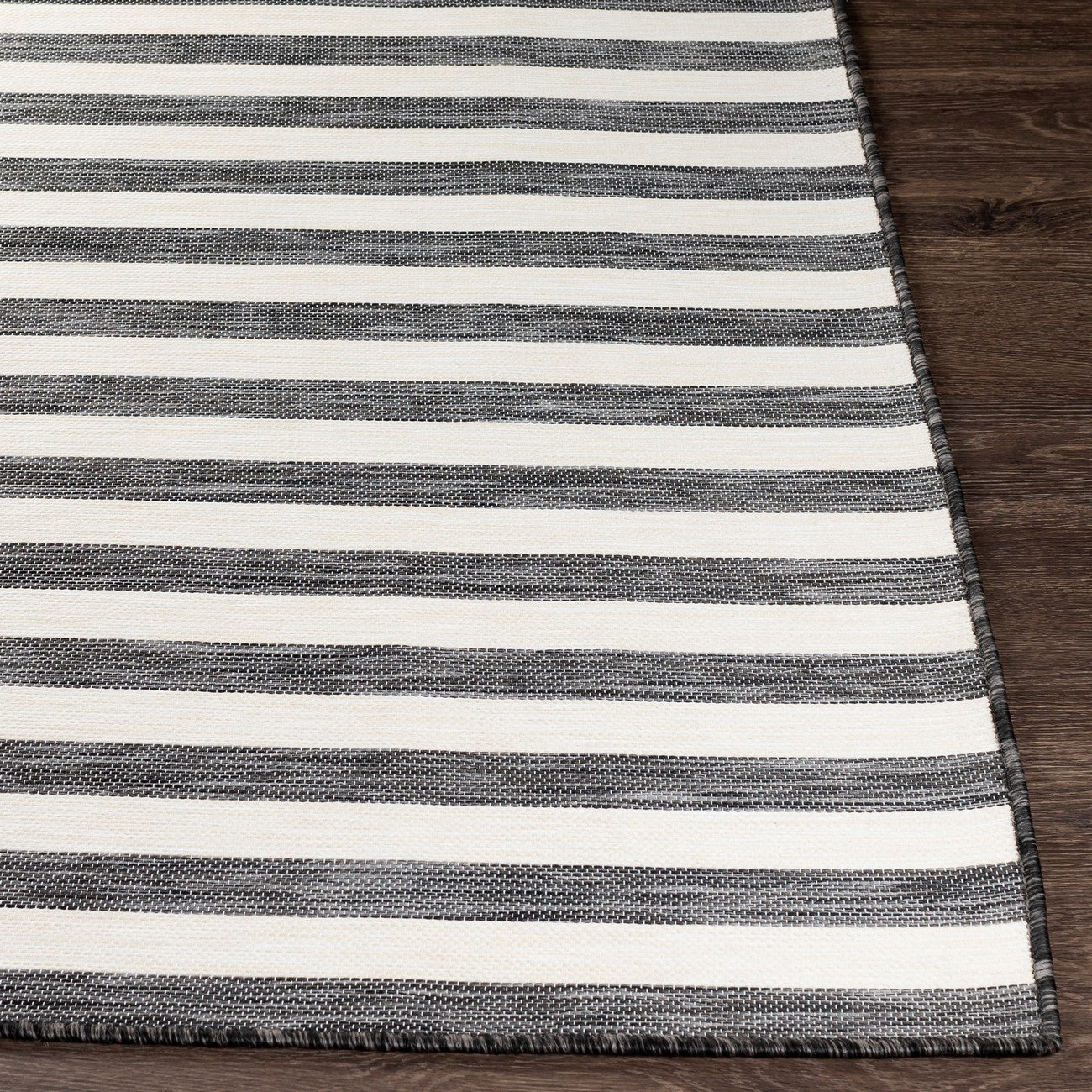 ZAKI Indoor & Outdoor Cottage Black Striped Area Rug Front