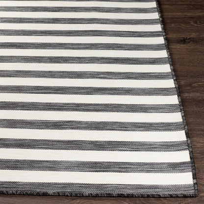 ZAKI Indoor & Outdoor Cottage Black Striped Area Rug Front