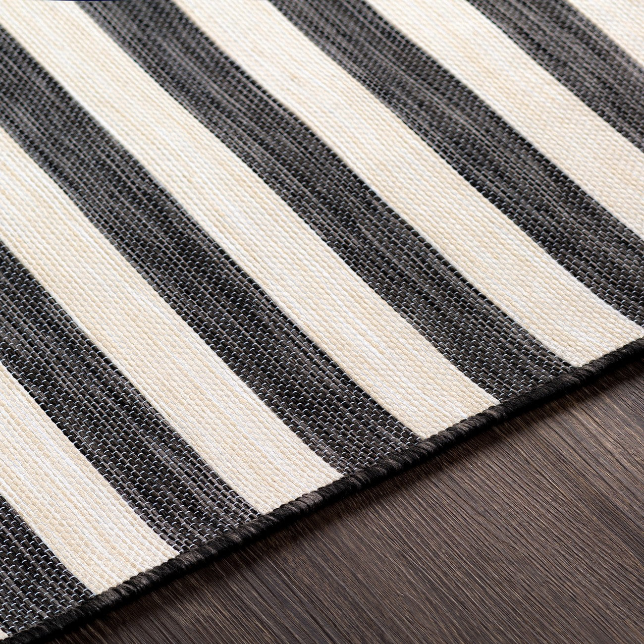 ZAKI Indoor & Outdoor Cottage Black Striped Area Rug Texture