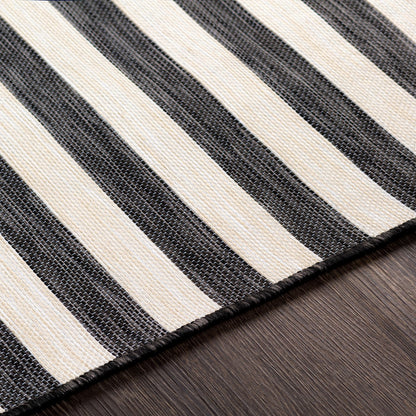 ZAKI Indoor & Outdoor Cottage Black Striped Area Rug Texture