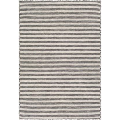 ZAKI Indoor & Outdoor Cottage Charcoal/Ivory Striped Area Rug Flat