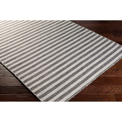ZAKI Indoor & Outdoor Cottage Charcoal/Ivory Striped Area Rug Corner