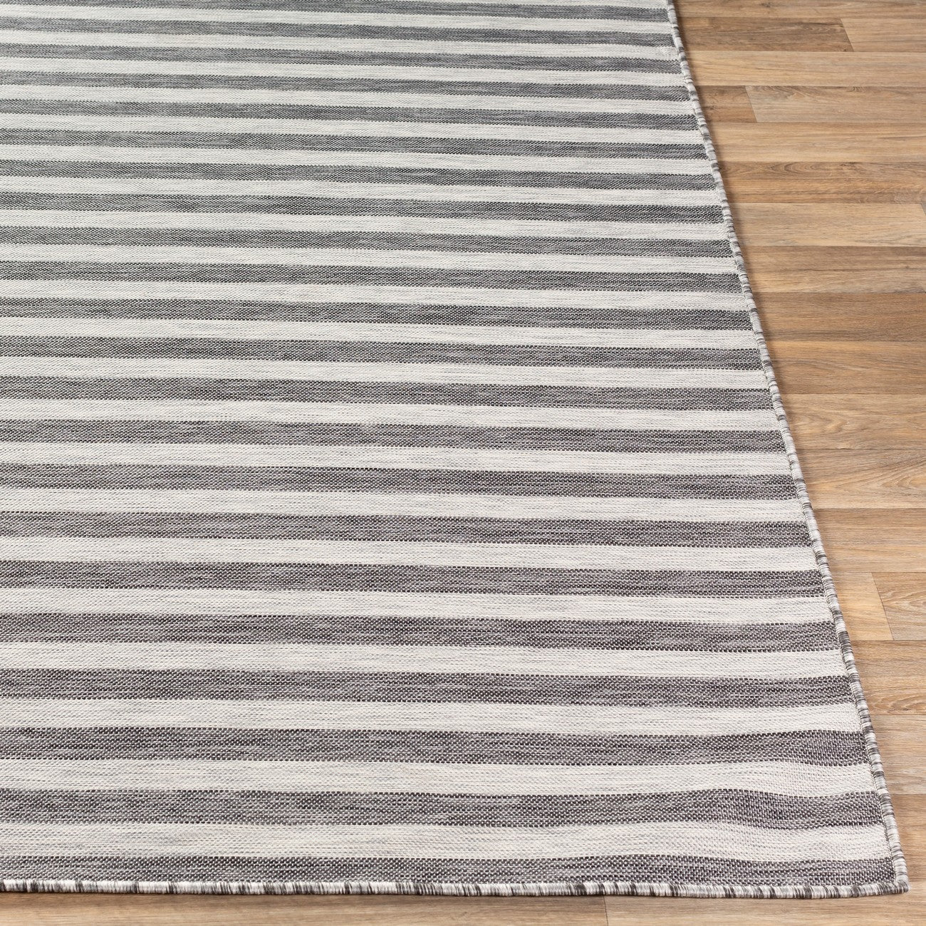 ZAKI Indoor & Outdoor Cottage Charcoal/Ivory Striped Area Rug Front