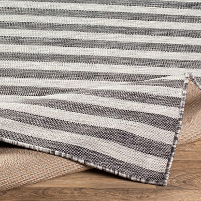 ZAKI Indoor & Outdoor Cottage Charcoal/Ivory Striped Area Rug Fold