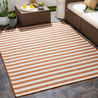 ZAKI Indoor & Outdoor Cottage Orange Striped Area Rug Roomscene