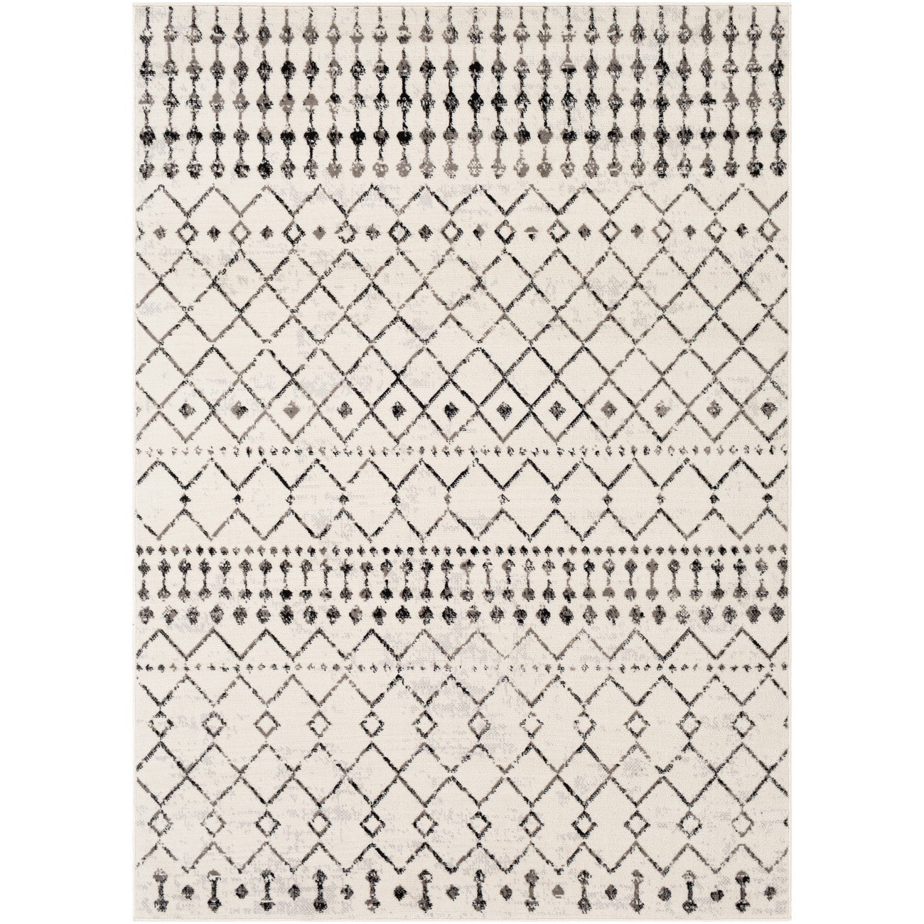 LEONOR Berber Geometric Light Grey Area Rug Flat